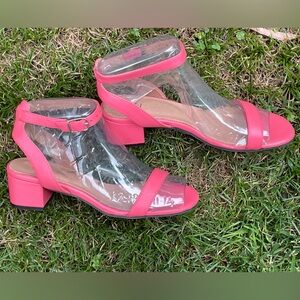 J. Jill Pink Leather Ankle Strap Block Heel Sandals